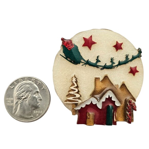 Lucinda Round Christmas House Santa Reindeer Pin - Picture 5 of 6